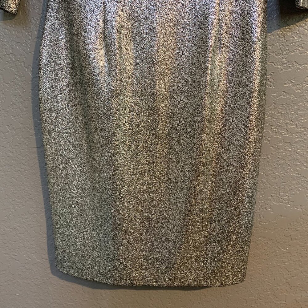 NEW Gibson Latimer  Metallic Silver Dress Crackled Cobweb Pattern Cocktail Party - Picture 3 of 11